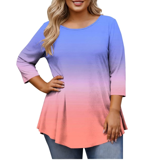 RXMEKW T-Shirt pour Femmes Coupe Ample Décontracté Manches 3/4 Col Rond Imprimé Haut Grande Taille pour Usage Quotidien et Printemps