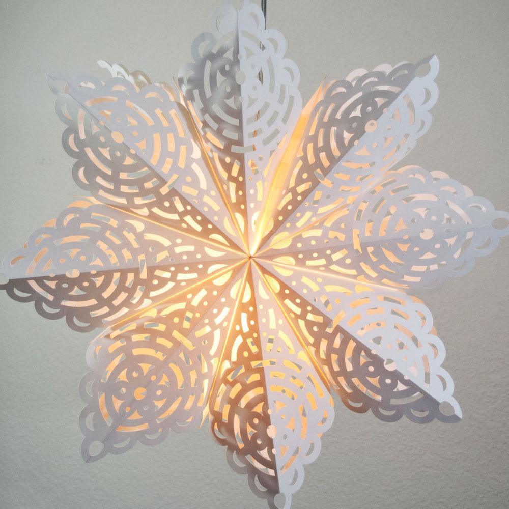 Quasimoon Paper Star Lantern 32-Inch, White, Holiday Spirit Snowflake Design 