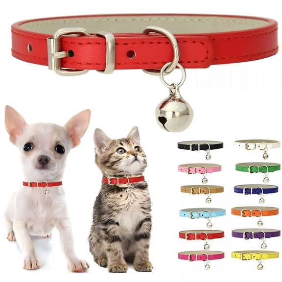GASTROPOD Dog Collar with Bell Soft Pu Leather Cat Collars Adjustable Buckle for XS Extra Small Medium Tiny Female Male Pets Puppy Kitten Teacup Yorkie