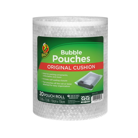Duck Brand 1/8" Bubble Pouches on a Roll, 7.5 in. x 7.5 in.