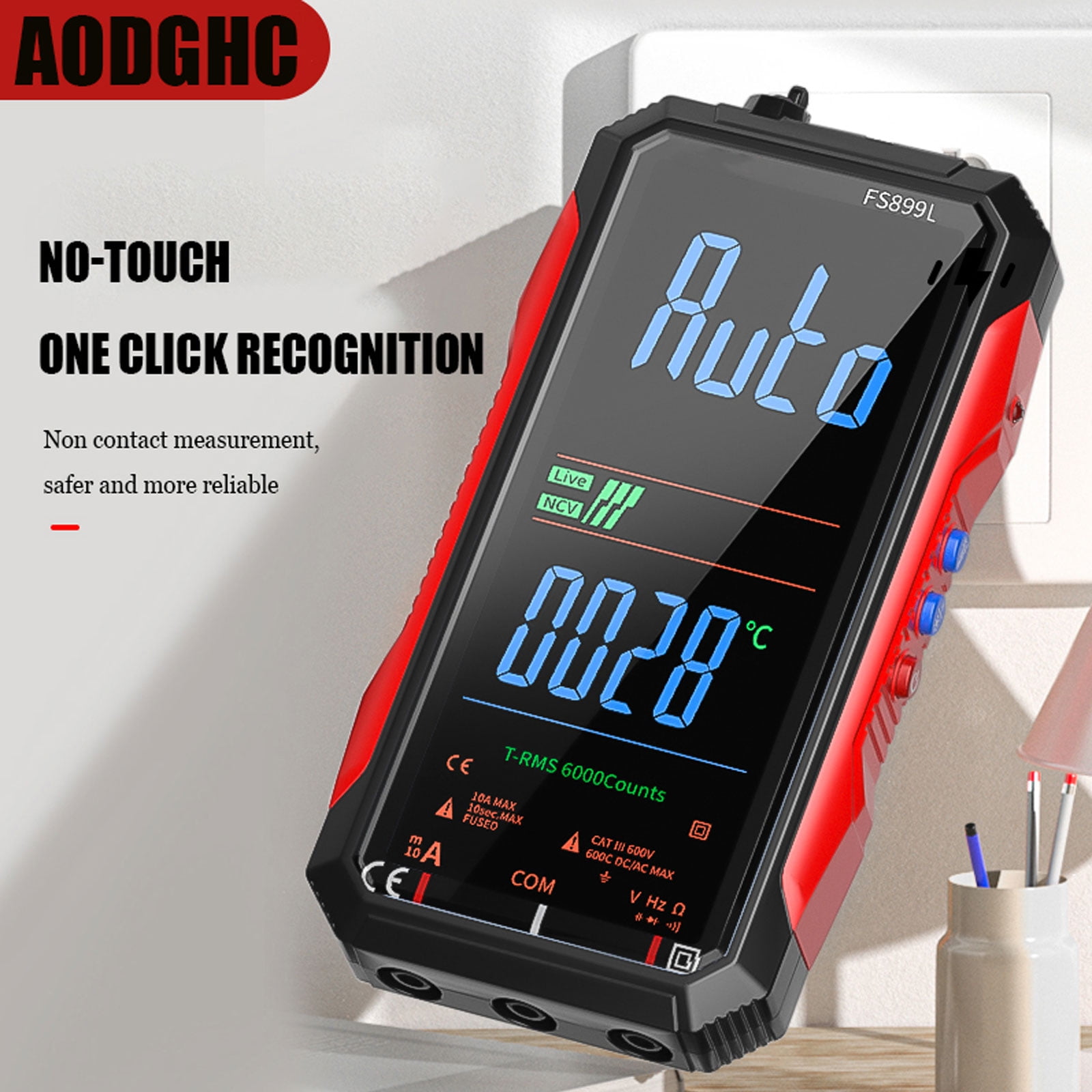 True RMS 6000-Count Digital Voltmeter,USB Rechargeable FS899L Multimeter,Large Color Screen & Backlight,Smart Automotive Electrical Non Contact Voltage Tester