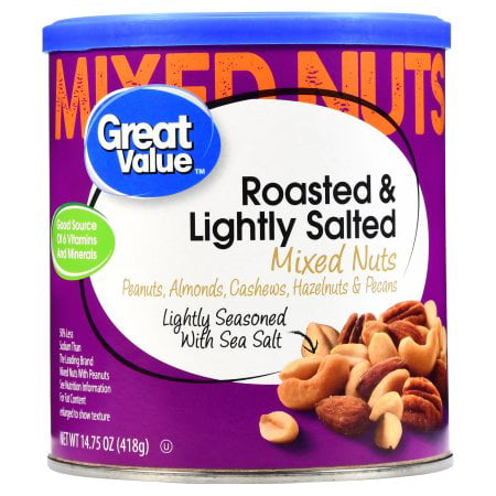 (2 Pack) Great Value Roasted & Lightly Salted Mixed Nuts, 14.75