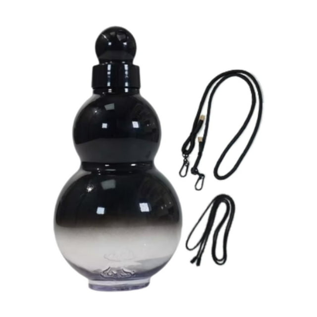 Botella de agua deportiva Gourd de 900 ml, adorable, con correa de transporte. Negro