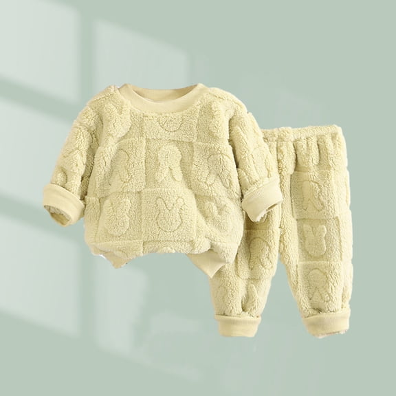 Wavsuf Outfits Set Clothes for Kids Top Pant Warm Home Green Pajama Set Size 36M