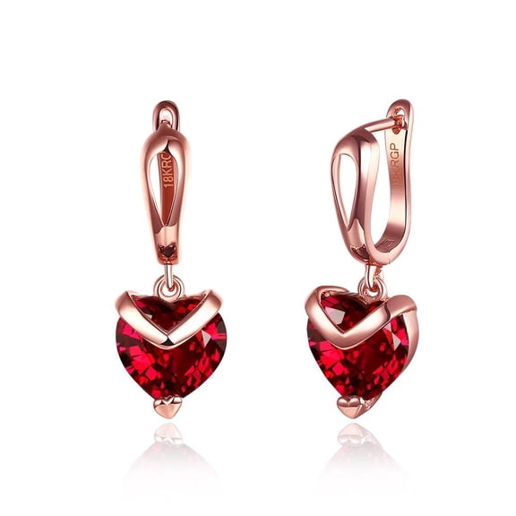 Rose Gold Plated Earrings Heart Hoop Huggies Zircon Red Latch Back Clasp L673