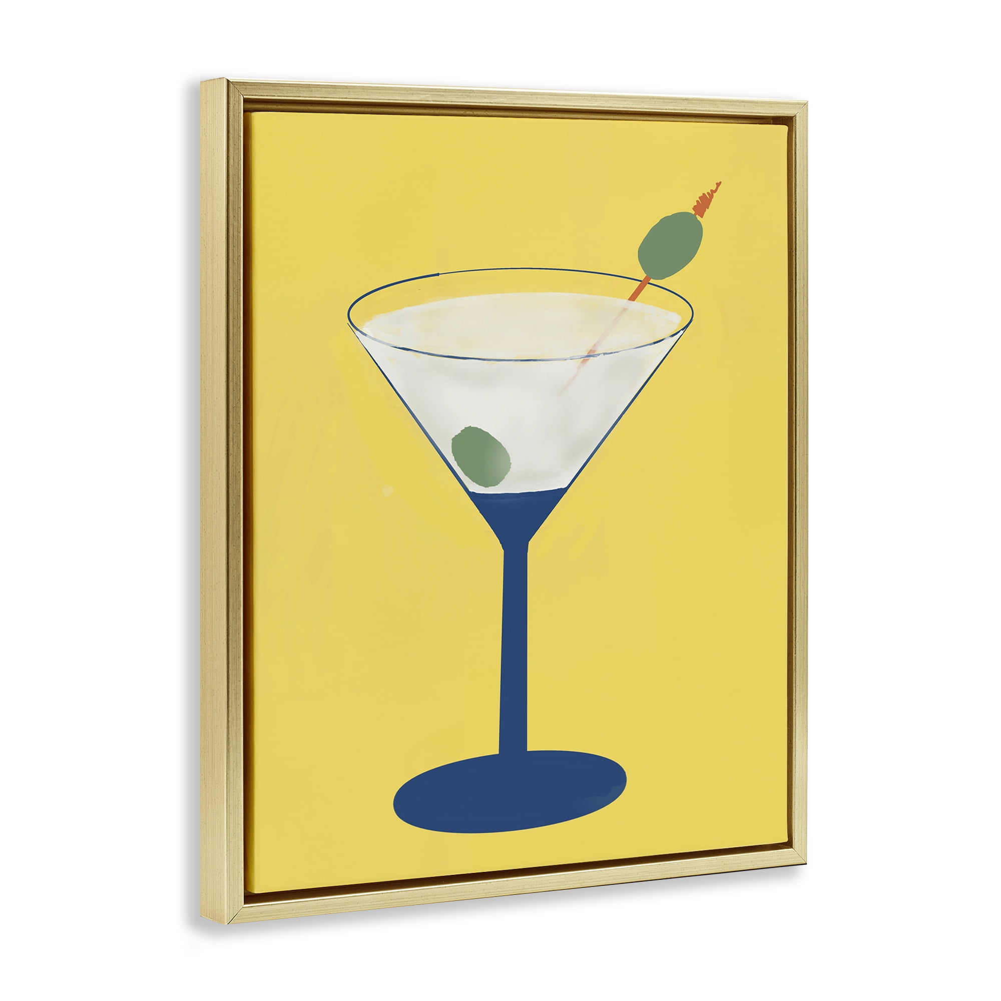 Stupell Industries Martini Glass over Yellow Gold Framed Floater Canvas Wall Art, design by Robin Maria