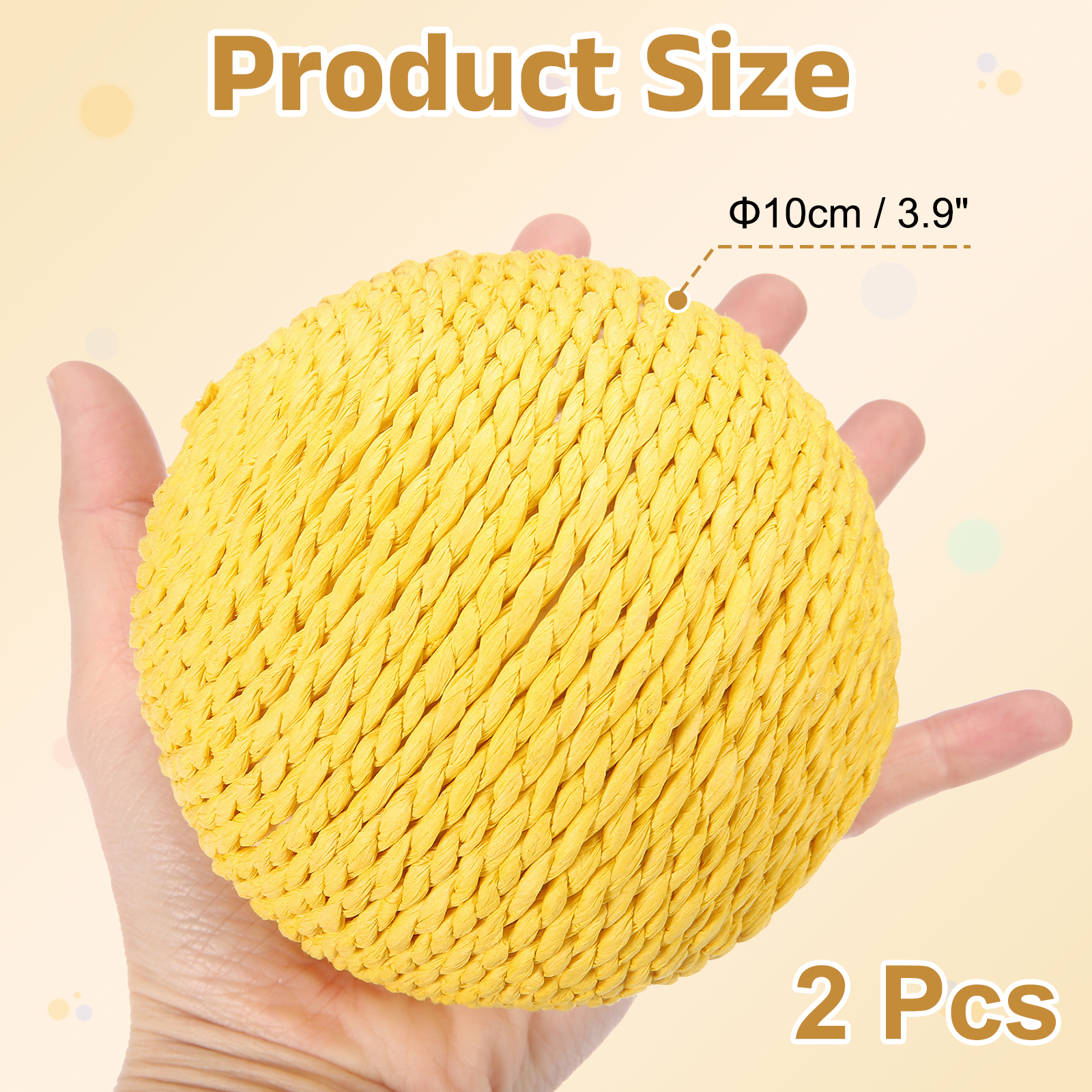Uxcell Cat Toy Ball, Interactive Natural Cat Scratching Balls Sisal Cat Ball Toy ( Sisal, 2Pcs, 3.9Inch, Lemon Yellow ) for Kittens Pet Enrichment Training Play Indoor Exercise Fun