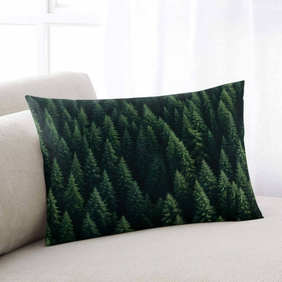Green Forest Throw Pillow Covers, Modern Pine Trees Mysterious Art Soft Breathable Pillow Cases with Invisible Zipper for Sleeping, Toddler Pillowcases for Couch Bed Sofa Chair 12x20 Inches