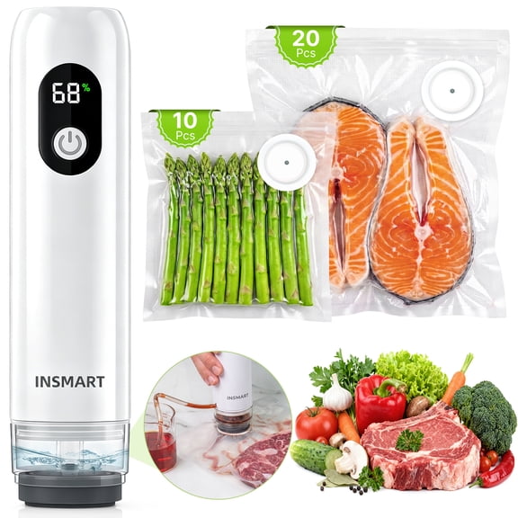 INSMART Vacuum Sealer for Food,Food Sealer Vacuum Sealer with Digital Display,Powerful Handheld Vacuum Sealer Machine,Visible Water Tank with Hose, Seal Food 6X Fresh Longer, Portable & Wireless