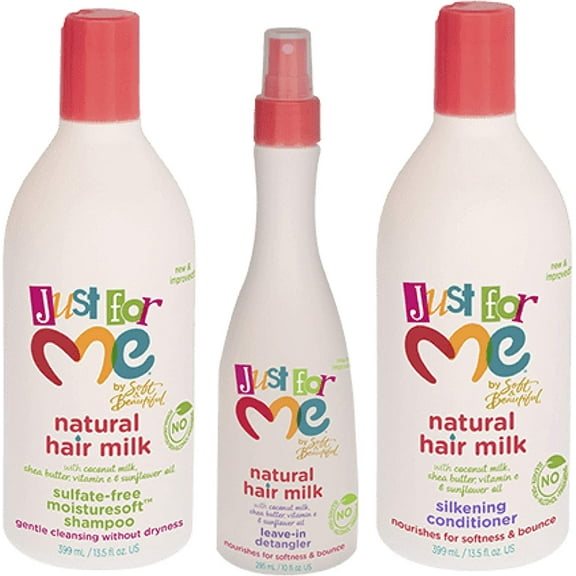 Set Of 3 JUST FOR ME - Hair Milk Shampoo 13.5OZ, Conditioner 13.5OZ & Leave-in Detangler 10OZ
