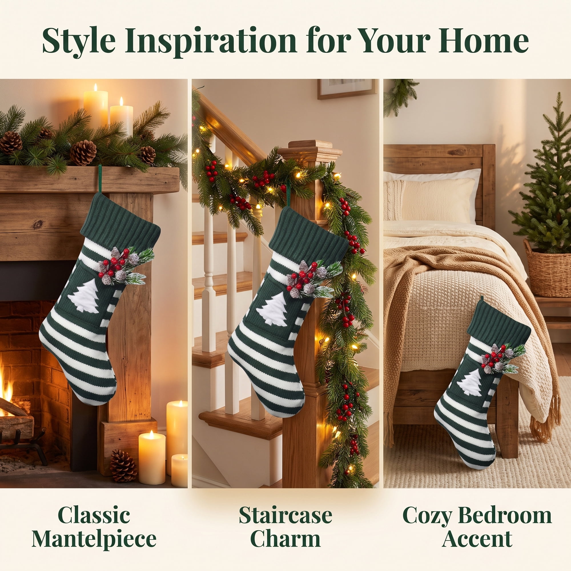 Unique Bargains Festive Christmas Stockings Luxury Cozy Lounge Accents Green Tree 18"