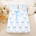 thumbnail image 5 of Erosebridal Blue Girly Bow Queen Sheet Sets For Kids,Coquette Bowknot Print Letter F Initial Bed Set 4pcs, 5 of 6