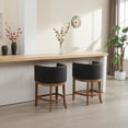thumbnail image 3 of Guyou 26" Modern Counter Height Bar Stools, Barrel Wooden Kitchen Island Chairs, Farmhouse Linen Upholstered Barstools for Restaurant Kitchen Bistro, Charcoal, 3 of 8