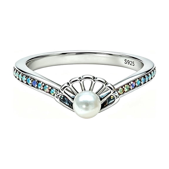925 Sterling Silver Princess Pearl Ring Women Finger Ring For Party Jewelry