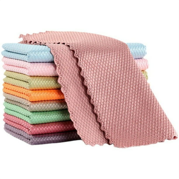 Paño de limpieza de microfibra, 10 piezas, doble textura, absorbente, reutilizable, para cristal, acero inoxidable, vajilla