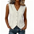 thumbnail image 2 of Xdegoge Womens Vertical Striped Button Down Vest Sleeveless V Neck Blouse Pocketed Summer Beach Tank Tops Casual Work Office Shirt Lightweight Breathable Fashion Apparel, 2 of 8