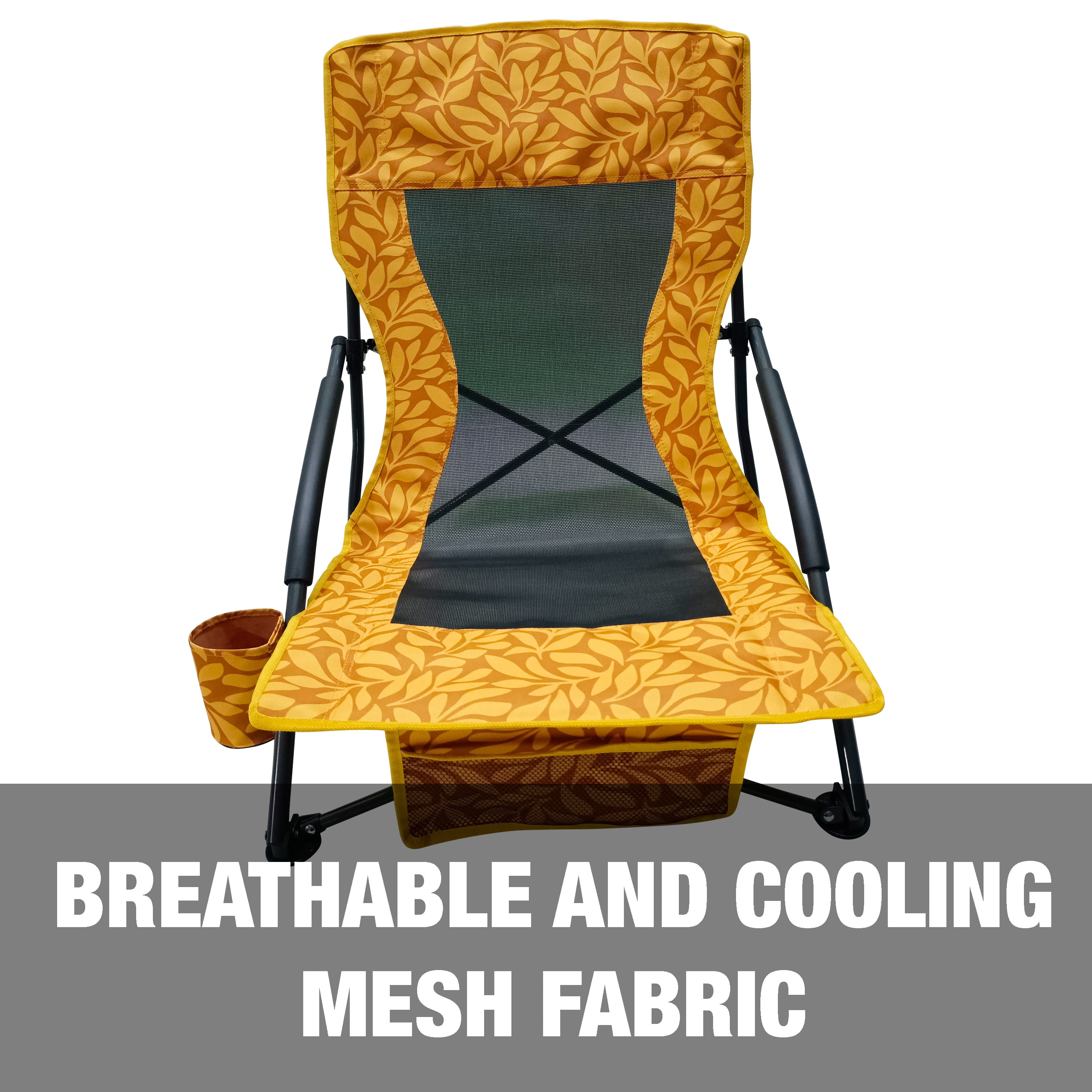 Bliss Hammocks Collapsible Beach Chair W/ Cup Holder & Storage Bag, 275 lb. Capacity (Amber Leaf)