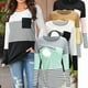 thumbnail image 4 of Blusa de lactancia con cuello redondo, rayas y retazos, manga larga, para embarazadas, 4 of 5