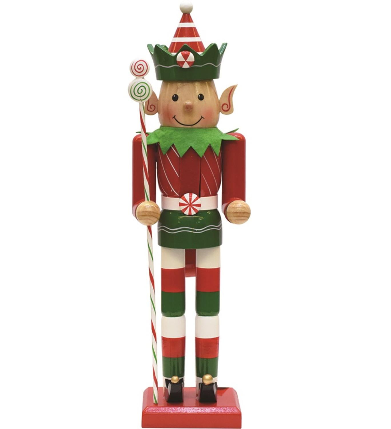 15" Red and Green Striped Elf Christmas Nutcracker