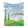 thumbnail image 1 of Cloud Soft Flannel Fleece Throw Blanket, Rainbow on a Meadow with Road and Trees Starburst Stripes in the Sky Spring Season, Cozy Plush for Indoor and Outdoor Use, 50" x 60", Multicolor, by Ambesonne, 1 of 6