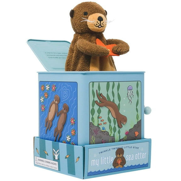 Jack Rabbit Creations My Little Sea Otter Jack in The Box Toy, Plush Otter, Side Crank Plays Twinkle Twinkle Little Star, Surprise Pop-Up, Kids Age 3 