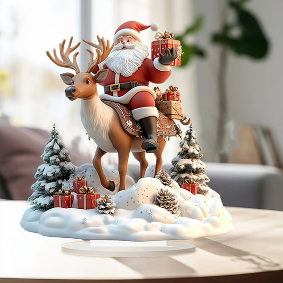 Tuscom Santa Claus Ornaments, Christmas Reindeer Flat Knick-knack for Tabletop, Festive Holiday Home Office Desktop Figurine, Merry Christmas Decorations for Mantelpiece, Cozy Holiday Décor Accents