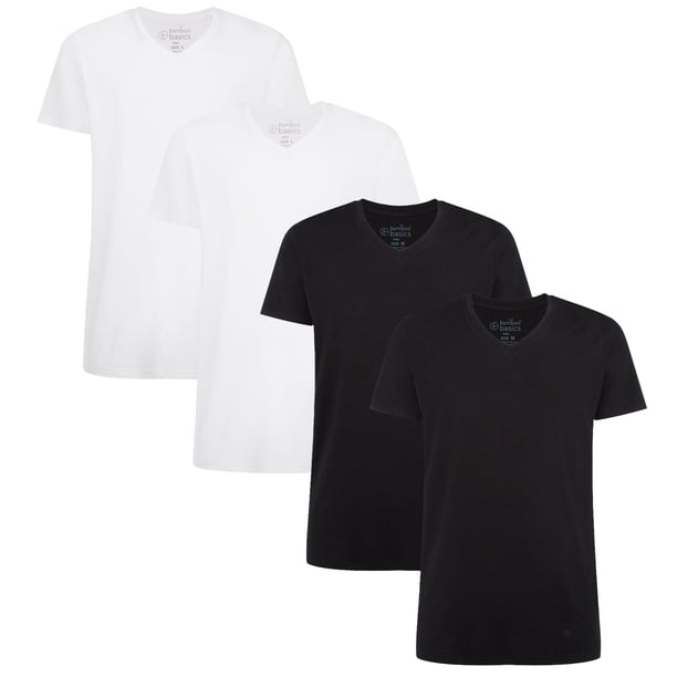 Bamboo basics Camiseta VELO, paquete de 4 - Camiseta interior, cuello en V, camiseta simple Blanco/negro S (Small)