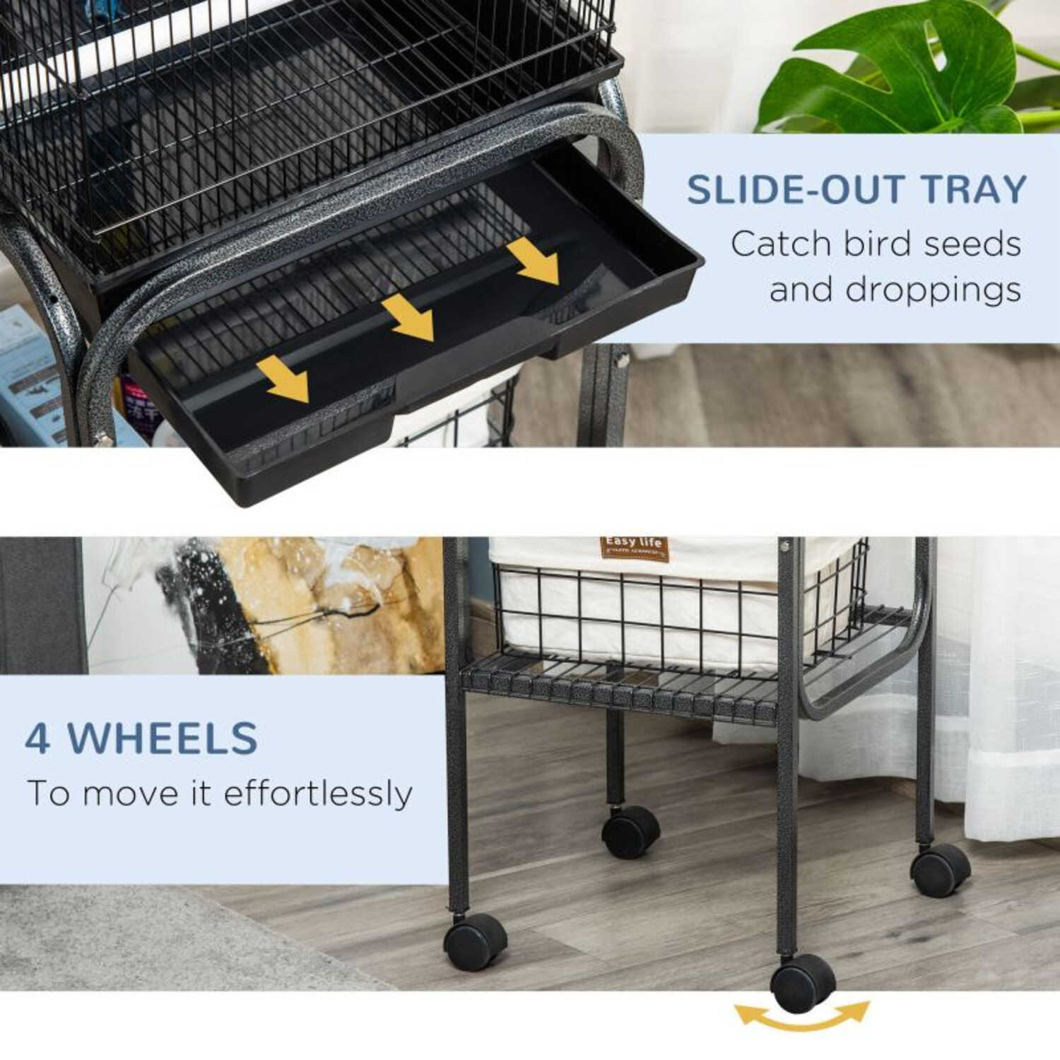 Indoor Metal Bird Cage with Stand  Wheels  Spacious Parrot Cage/Aviary for Small to Medium Birds Easy to Move  Clean
