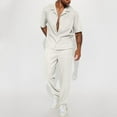 thumbnail image 2 of USNSM Men's 2 Piece Outfit Casual Breathable Comfy Solid Color Short Sleeve Button Down Shirt Beach Summer Loose Pant Sets White XXL, 2 of 6