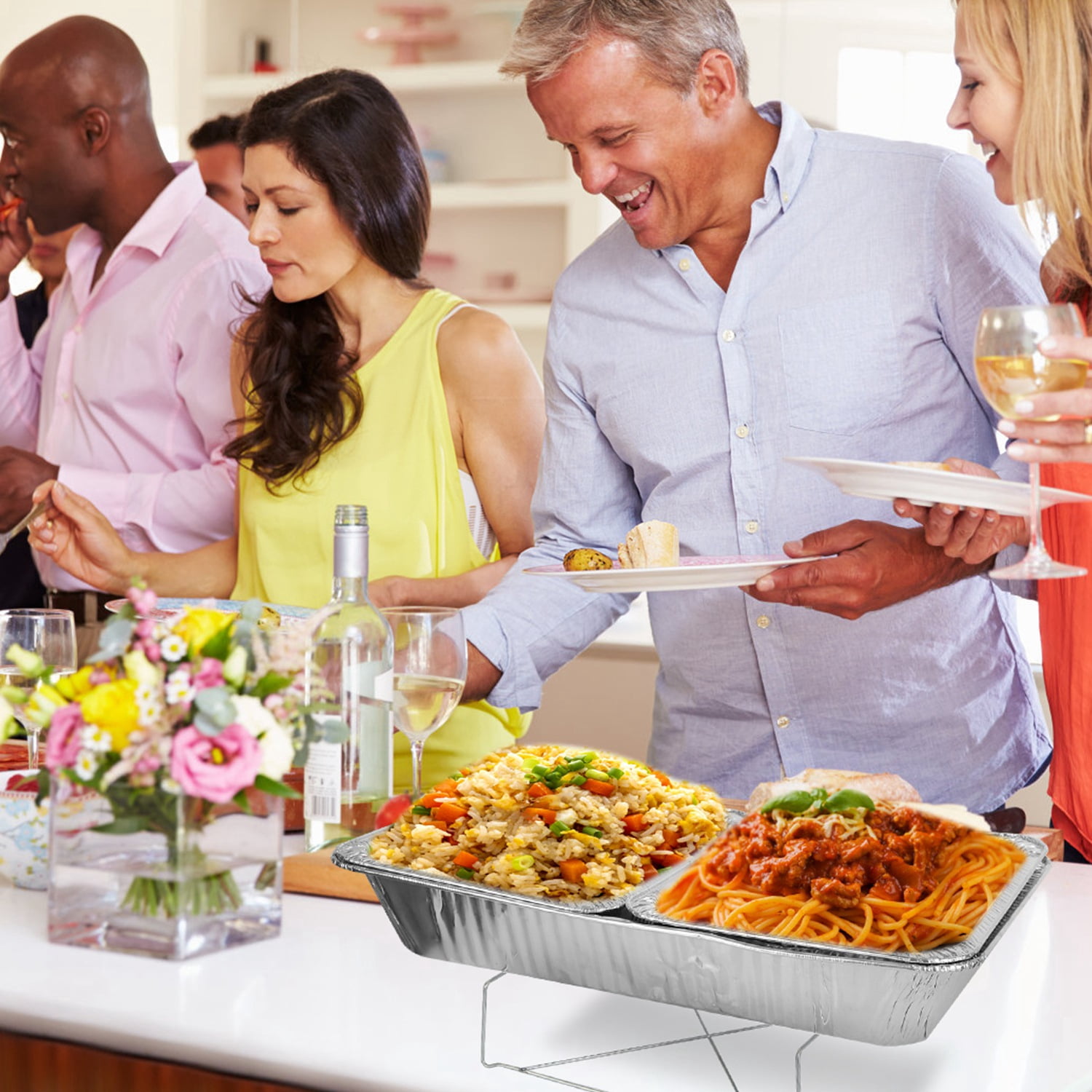 42Pcs Disposable Chafing Dish Buffet Set, Aluminum Foil Pans with Lids and Stands, Heat Resistant Catering Supplies for Weddings Parties Office Gatherings BBQs