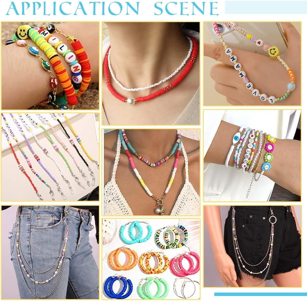 PH 11360~12480pcs Craft Beads Kit 2mm Glass Seed Beads 16 Colors Mini Pony Beads 6mm Polymer Clay Beads 16 Colors Heishi Beads Small Craft Beads for Bracelet Necklace Jewelry Making Colorful