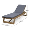thumbnail image 3 of GDF Studio Lillian Outdoor Acacia Wood Armless Adjustable Chaise Lounges with Cushion, Set of 2, Teak and Dark Gray, 3 of 9