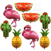 Set of 8 Tropical Themed Foil Balloons - Great for Luaus and Pool Parties! - Hawaiian Themed Balloons - Large Foil Balloons with Straws Included!