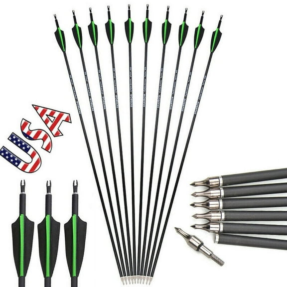 EROCK 12pcs 30" Archery Carbon Arrows Tips Target Hunting Arrows 30" spine 500 For Recurve & Compound Bows