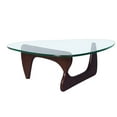 thumbnail image 4 of Triangle 0.75" Thickened Tempered Glass Coffee Table, Modern Noguchi Coffee Table, Vintage Glass and Wood End Table, Accent Coffee Table with Solid Wood Base, for Living Room, Patio, Dark, 4 of 6