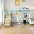 thumbnail image 6 of Montary Full Loft Bed w/Desk & 4 Cabinets, Heavy Metal Frame, Staircase Storage Rack - Space-Saver for Teens w/USB & Outlet Desk (Green), 6 of 11