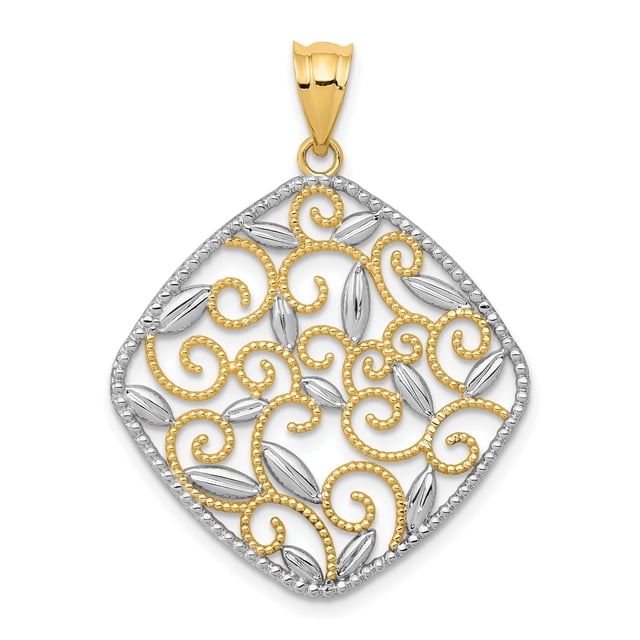 Pendentif Collier en Filigrane en Or Jaune 14k Fantaisie