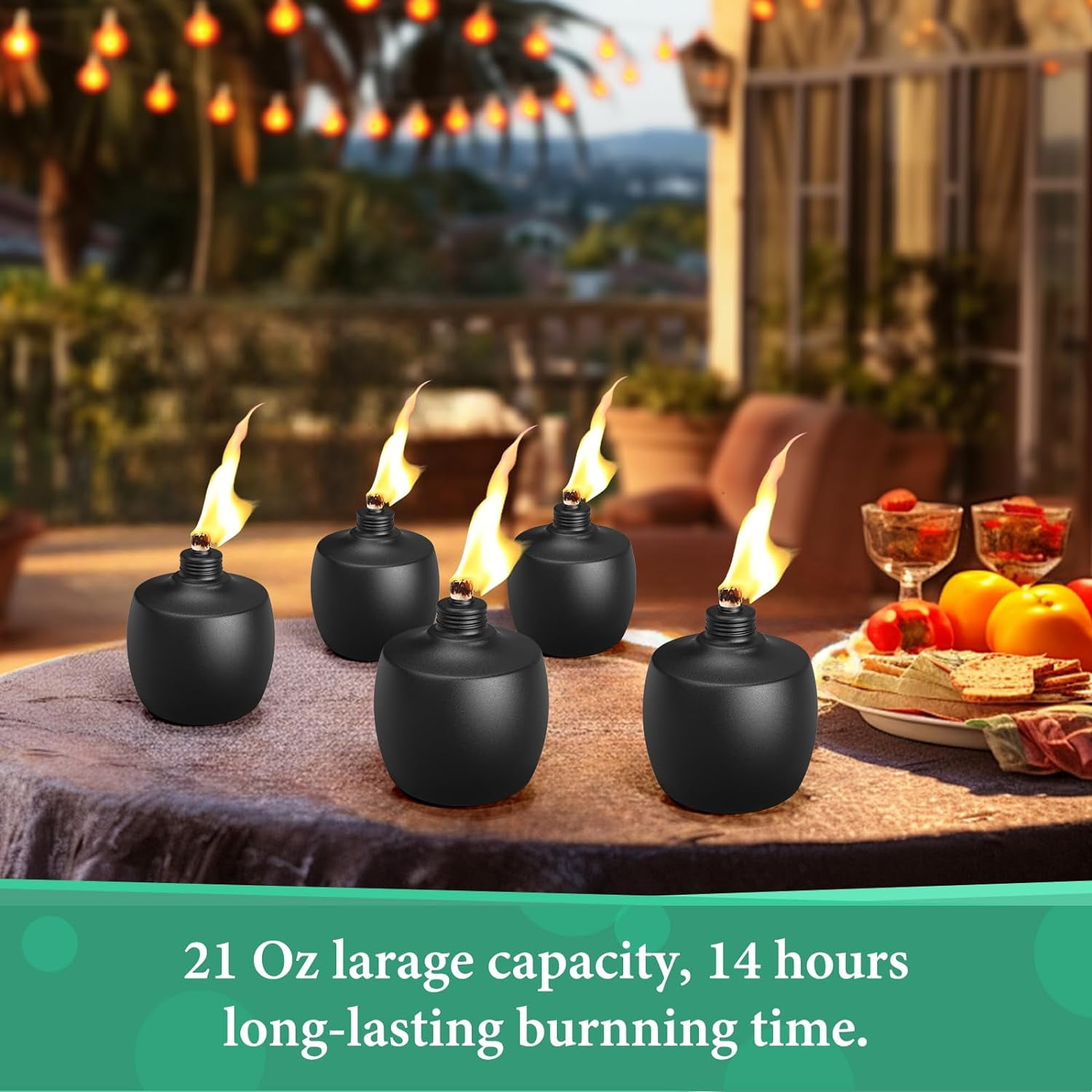 4-Pack Citronella Tabletop Torches,  21 oz Table Top Torches for Outdoor, Metal Oil Burner Candles, Garden Torches with Fiberglass Wick for Yard, Patio, Deck, Garden, Party, Landscape