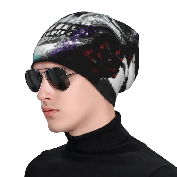 Naloa Watercolor Skull Soft Beanie Hat, Knit Beanie Daily Beanie in Fine Knit for Women Men Winter Travel, Outdoor