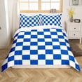 thumbnail image 1 of Erosebridal Checkered Gingham Duvet Cover Full, Blue White Bedding Sets Full Size, Rectangle Geometry Decor, Reversible, 1 of 7