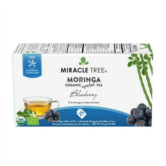 Miracle Tree Organic Moringa Tea, Blueberry, 25 Individually Sealed Bags