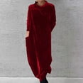 thumbnail image 4 of comerut Women Dress Round Neck Loose Solid Color Long Sleeve Soft Pullover Warm Mid-calf Length Lady Casual Midi Dress, 4 of 8