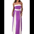thumbnail image 2 of Vestido con Tirantes Finos y Colores Contrastantes para Mujer, Elegante, de Cintura Alta y con Aberturas Laterales. Violeta Oscuro S, 2 of 7