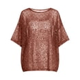 thumbnail image 7 of SSZMDLB Women Sequins T-Shirt Short Sleeve Round Neck Casual Basic Tee Holiday Party Tops Summer Fashion Outfits Workout Clothes, Red S, 7 of 7