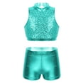 thumbnail image 2 of Aislor Kids Girls Shiny Sequins Dance Costumes Crop Top with Shorts Set Activewear Ballet Dancewear, 2 of 7