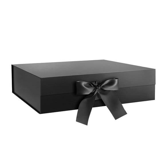 Large Gift Box with Ribbon 13.5x9x4.1 inches, Black Magnetic Gift Box with Lid for presents, Groomsman Proposal Box(Glossy)