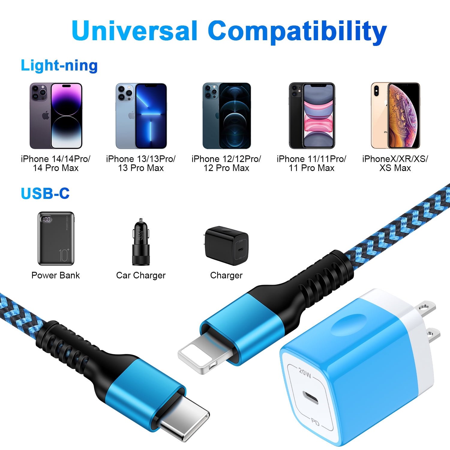 HAOANO USB C Wall Charger Block,2Pack 20W PD Android Type C Charger Block Fast Charging Block USB C Power Adapter w/ 2PCS USB C Charging Cable 6ft Type C Charger Cords Compatible for iPhone 14 13 12