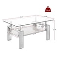 thumbnail image 2 of Rectangle Coffee Table for Living Room,2-Tier End Table with Tempered Glass,Wooden Shelf,Stainless Steel Support Pillars,Transparent Glass + Black Leg, 2 of 8