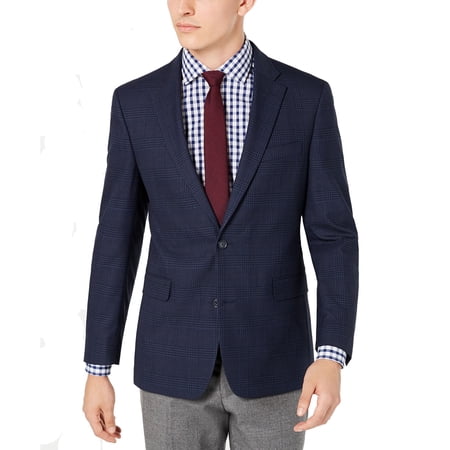 Tommy Hilfiger Men’s Modern-Fit THFlex Stretch Plaid Sport Coat, Navy, 36 Regular