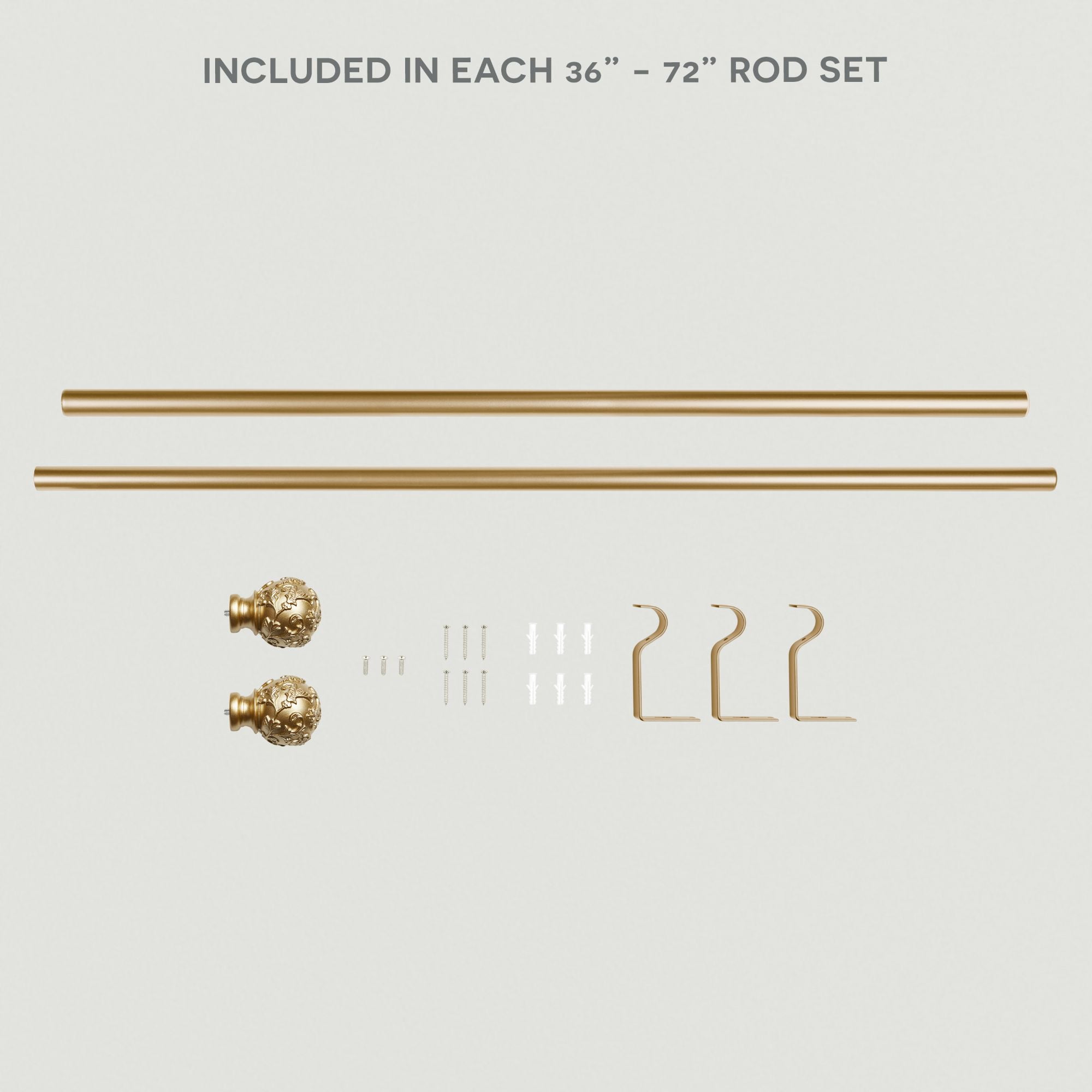 Exclusive Home Vine 1" Curtain Rod and Finial Set, Adjustable 36"-72", Gold